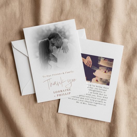 Romaans script kleur foto verloop bruiloft bedankkaart