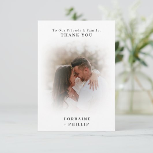 Romaanse dubbele foto gradiënt effect bruiloft bedankkaart (Staand voorkant)