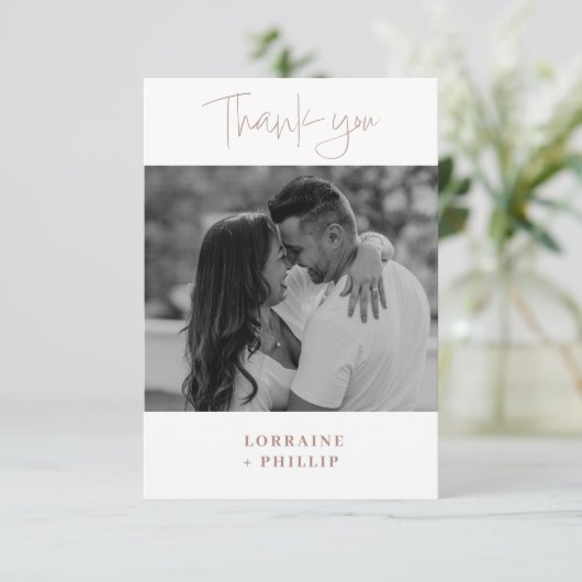 Romaanse moderne foto gradient effect bruiloft bedankkaart (Staand voorkant)
