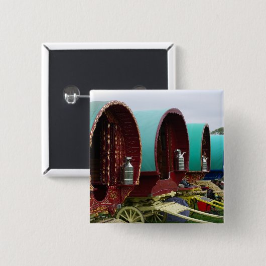 Romaanse zigeunercaravans vierkante button 5,1 cm (Voorkant /achterkant)