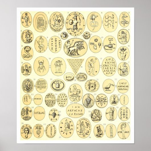 Roman Amulets - gravures van de Abraxas Gemstone Poster (Voorkant)