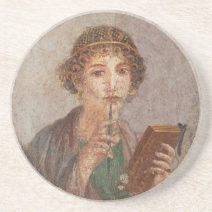 Roman Art Pompeii Sappho Girl met Stylus Antiek Zandsteen Onderzetter