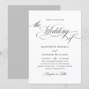 Roman Classic Black Calligraphy Wedding Invitation Kaart