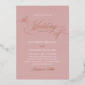 Roman Classic Script Calligraphy Weddenschap Roos  Folie Uitnodiging (Voorkant)