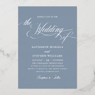 Roman Classic Script Calligraphy Wedding Silver Folie Uitnodiging