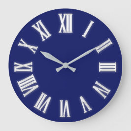 Roman Clock Silver Gray Blue Navy Grote Klok