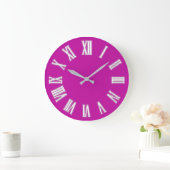 ROman Clock Silver Grey Pink Fuchsia Minimal Grote Klok (Huis)