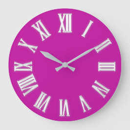ROman Clock Silver Grey Pink Fuchsia Minimal Grote Klok