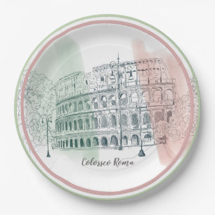 Roman Colosseum Italy Flag Colors Pen and Ink Papieren Bordje