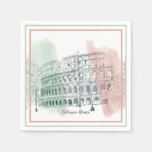 Roman Colosseum Italy Flag Colors Pen and Ink