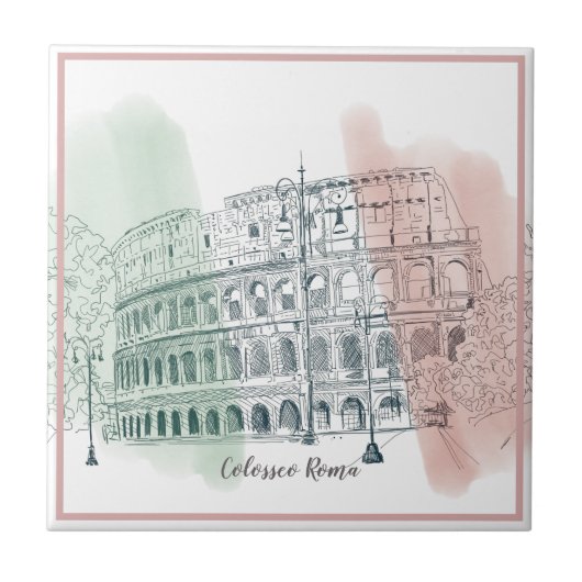 Roman Colosseum Italy Flag Colors Pen and Ink Tegeltje (Voorkant)