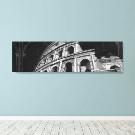 Roman Colosseum met Architectural Drawings Canvas Afdruk (Insitu (Houten vloer))