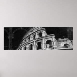 Roman Colosseum met Architectural Drawings Poster