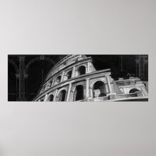 Roman Colosseum met Architectural Drawings Poster (Voorkant)