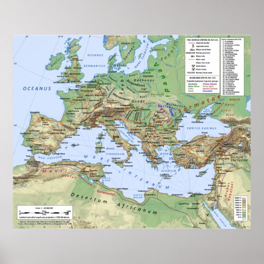 Roman Empire Map tijdens de vorst van keizer Hadri Poster (Voorkant)