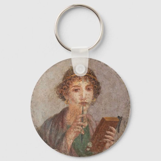 Roman Fresco Pompeii Sappho Girl Tablet & Stylus Sleutelhanger (Voorkant)