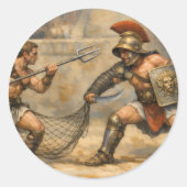 Roman Gladiator Duel Ronde Sticker (Voorkant)