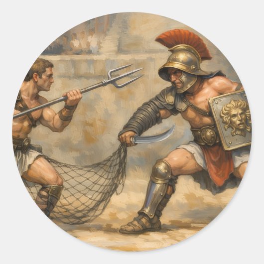 Roman Gladiator Duel  Ronde Sticker (Voorkant)