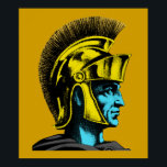 Roman Gladiator Pop Art Portret Poster<br><div class="desc">Romeinse gladiatoren vochten vaak tot de dood binnen de muren van het oude Colosseum van Rome. Het Romeinse portret van de Kunst van de Gladiator van de Pop is een grafische illustratie van één van deze gladiatoren. Het portret van de kunstgladiator van de pop is in helder gekleurde tinten geel...</div>