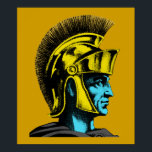 Roman Gladiator Pop Art Portret Poster<br><div class="desc">Romeinse gladiatoren vochten vaak tot de dood binnen de muren van het oude Colosseum van Rome. Het Romeinse portret van de Kunst van de Gladiator van de Pop is een grafische illustratie van één van deze gladiatoren. Het portret van de kunstgladiator van de pop is in helder gekleurde tinten geel...</div>
