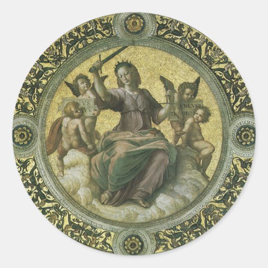 Roman Godin Justice met Angels van Raphael Ronde Sticker (Voorkant)