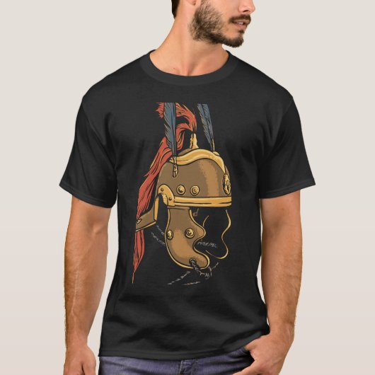 Roman Helmet Moderne Zwarte Kunst Trendy T-shirt (Voorkant)