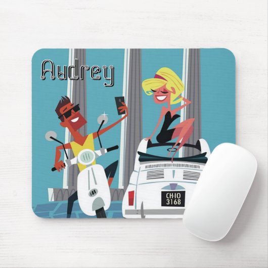 Roman Holiday Fiat Scooter. Gepersonaliseerd Muismat (Met muis)