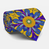 Roman Mozaïek Stijl Geel en Blauw Herhalingspatroo Stropdas (Opgerold)