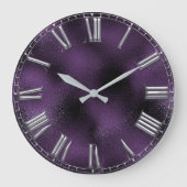Roman Number Paars Plum Silver Grey Metal Grote Klok (Voorkant)