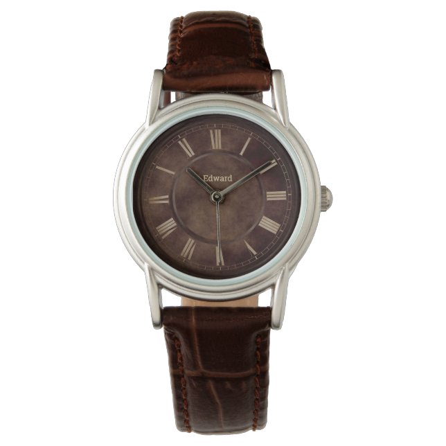 Roman Numbers Rusty Brown Horloge (Voorkant)
