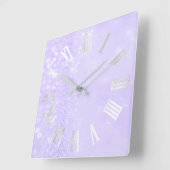 Roman Numbers Silver Gray Lavender Glitter Glam Vierkante Klok (Hoek)