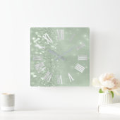 Roman Numbers Silver Grey Mint Green Glitter Glam Vierkante Klok (Huis)