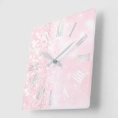 Roman Numbers Zilver Gray Pink Glitter Girly Vierkante Klok (Hoek)