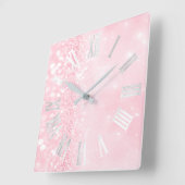 Roman Numbers Zilver Gray Pink Glitter Glam Vierkante Klok (Hoek)