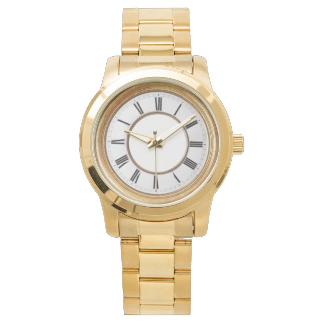 Roman Numeral Gold Unisex Watch Horloge (Voorkant)