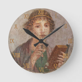 Roman Numerals Pompeii Art Sappho Girl met Stylus Ronde Klok