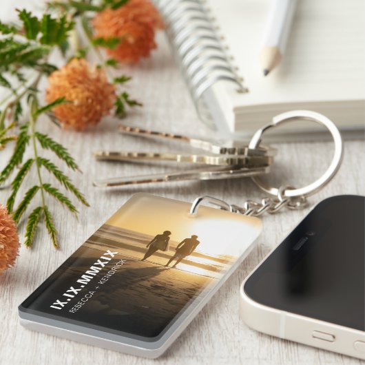 Roman Numeriek Jubileum Speciale Datum Verjaardag Sleutelhanger (Voorkant Rechts)