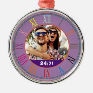 Roman Numerieke klok 24/7! Happy Fun Couple-foto Metalen Ornament