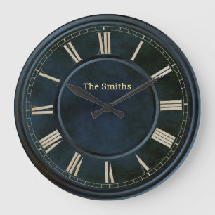 Roman Nummers Blue Slab Large Clock Grote Klok