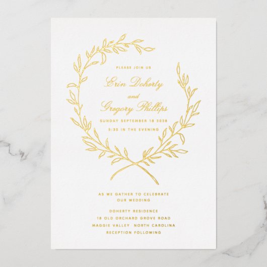 Roman Olive Leaf Wreath Gold Foil Invitation Folie Uitnodiging (Voorkant)