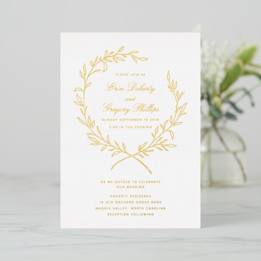 Roman Olive Leaf Wreath Gold Foil Invitation Folie Uitnodiging (Staand Voorkant)