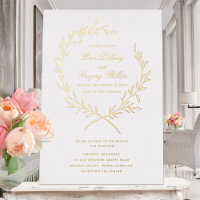 Roman Olive Leaf Wreath Gold Foil Invitation
