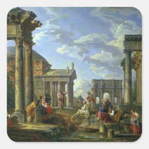 Roman Ruins met een profeet, 1751 Vierkante Sticker