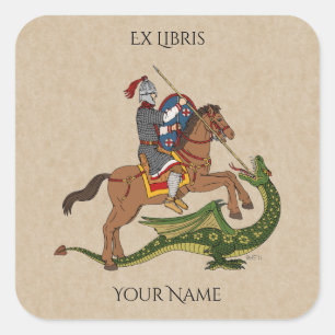 Roman Saint George en de Dragon Bookplate Vierkante Sticker