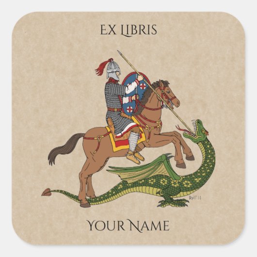 Roman Saint George en de Dragon Bookplate Vierkante Sticker (Voorkant)
