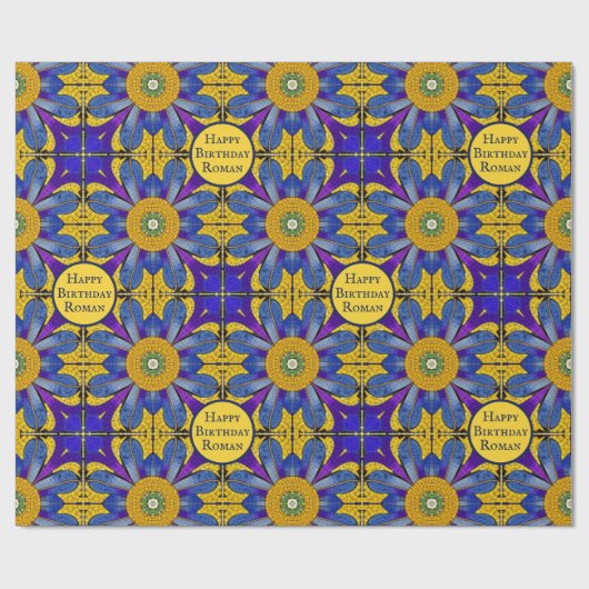 Roman Tegel Mosaic look - Blauw / Geel - eigen tek Cadeaupapier (Vlak)