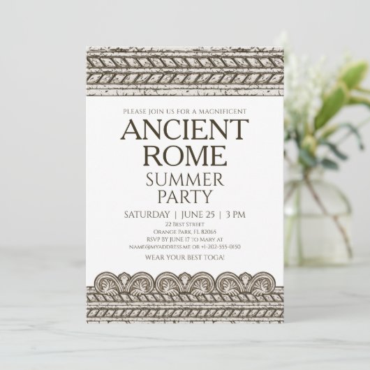 Roman Toga-partij Uitnodiging met stenen elementen (Staand voorkant)