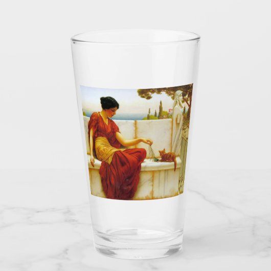 Roman Vrouw die met haar Favoriete Kat speelt Glas (Voorkant)