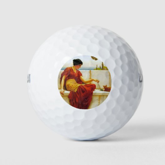 Roman Vrouw die met haar Favoriete Kat speelt Golfballen (Voorkant)