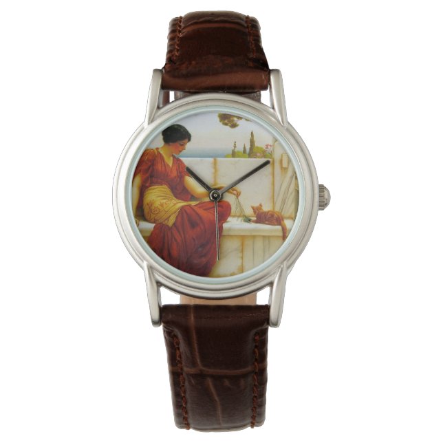 Roman Vrouw die met haar Favoriete Kat speelt Horloge (Voorkant)